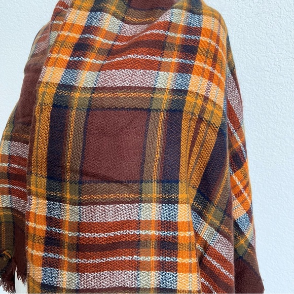 W Fashion Accessories Brown Rust White Wool Blend Plaid Throw Shawl Wrap New - Picture 5 of 15